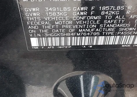 2015 Honda Fit Ex/Ex-L from USA, damaged, VIN 3HGGK5H84FM764795